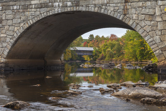 Bridge Over Contoocook River In Fall