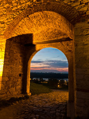 Small gate in Kalemegdan fortress walls at twilight, Belgrade