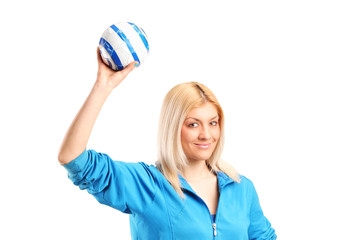 Professional female handball player posing