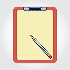 Blank clipboard and pencil isolated on the white background