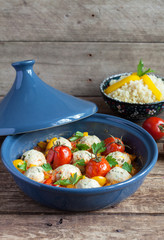 Moroccan tagine with chicken kefta (meatballs)
