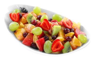 Fresh fruit salad, isolated on white