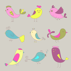 Set of cute birds. Vector illustration.