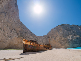 The famous Navagio Shipwreck beach in Zakynthos island