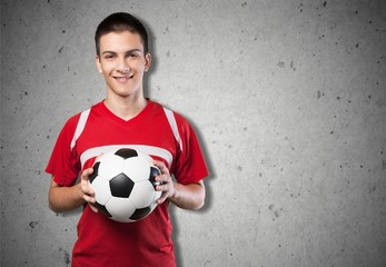 Soccer Player, ball, portrait.