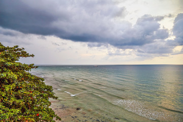 Panoramic view on sunset sea