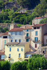 Fototapeta na wymiar Hillside Houses of Roquebrun in the Herault region of France