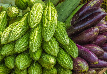 Fresh eggplant and momordica
