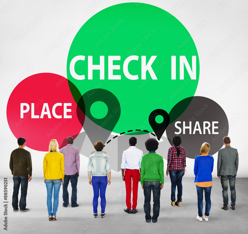 Poster check in direction navigation share application concept