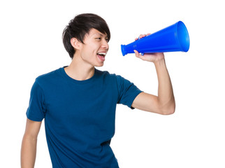 Fototapeta premium Man yell with megaphone