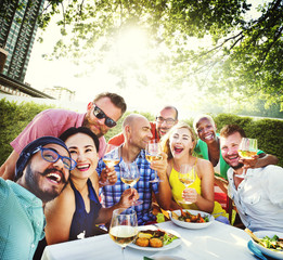 Friends Dining Outdoors Party Cheerful Concept