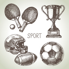 Hand drawn sports set. Sketch sport balls