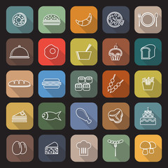 Food line flat icons with long shadow