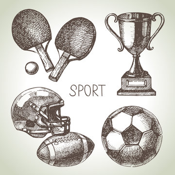 Hand Drawn Sports Set. Sketch Sport Balls