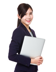 Businesswoman hold with laptop computer