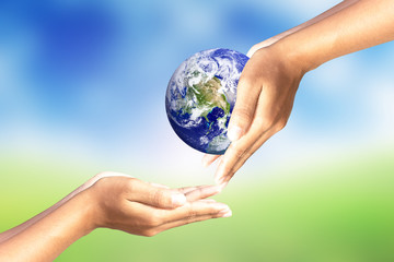 We love the world of ideas,Human help take care of the world, the world in human hands. Elements of this image furnished by NASA.