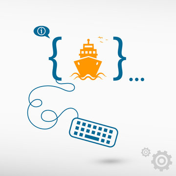 Ship icon and flat design elements