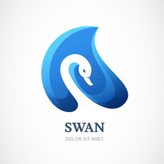 Beautiful blue vector swan silhouette, abstract vector logo temp