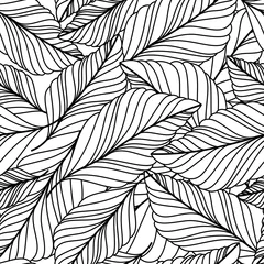 Fotobehang Zwart wit Vector hand getrokken doodle verlaat naadloze patroon. abstracte herfst
