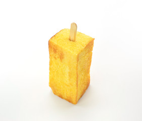 wood skewer bread on white background
