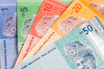 Closeup of Malaysia Ringgit currency notes