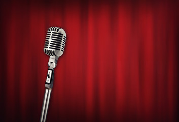 Audio retro microphone  with red curtain
