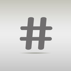 black hashtag icon with shadow. isolated on grey background.