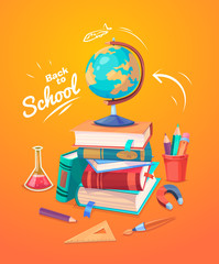  Set of school supplies and icons. Back to school.