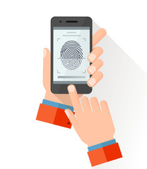 Smart phone with process of scanning fingerprint on the screen