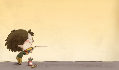 niño dibujando con lapiz © cirodelia