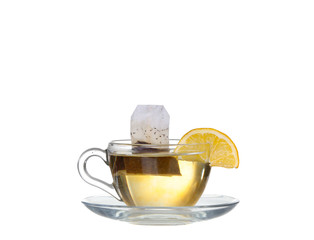 Tea in glass cup isolated on white background