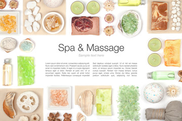 spa and massage elements on white background  
