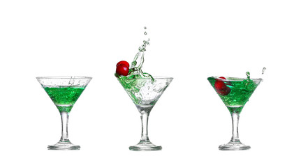  collage  green cocktail with  isolated on white background