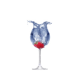 Strawberry splash in a cocktail glass on white