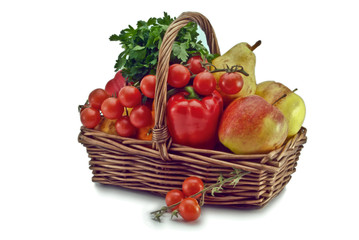 Basket with vegetables and fruit.