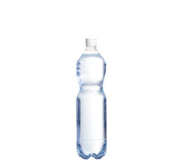 Soda water bottle with blank label. Isolated on white