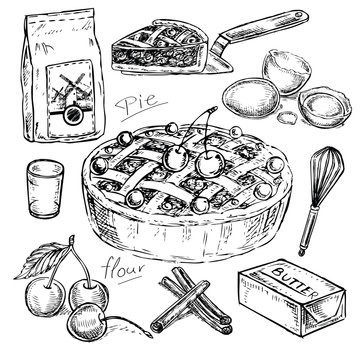 hand drawn set cooking pie