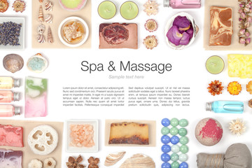 spa and massage elements on white background  