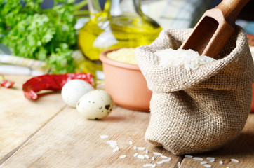 Rice in burlap sack