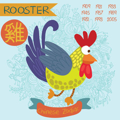Cute Chinese zodiac sign - rooster. Vector illustrationyearsChin
