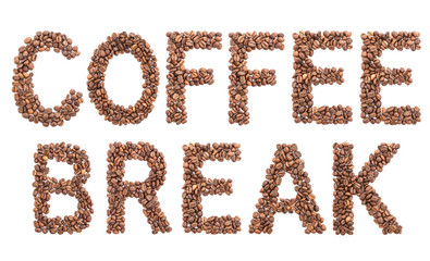 coffee break word. Coffee break from coffee beans.
