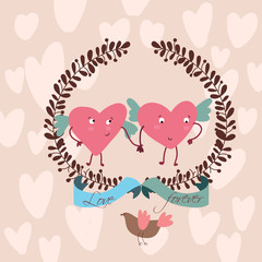 Stylish love card with sweet funny hearts