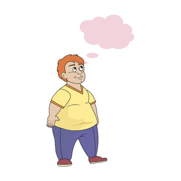 Cartoon fat kid. Vector illustration isolated on white background.