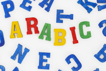 Series modern languages: Word Arabic in colorful letters on white background

