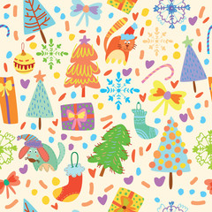 Cartoon seamless pattern. Christmas background in vector