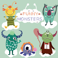 Vector set with cartoon cute monsters