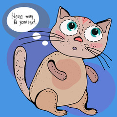 Cat in cartoon style. Space for text.
