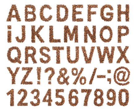 Font of coffee beans. Isolated font from the coffee grains.
