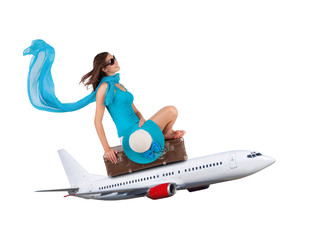 Young woman sitting on airplane