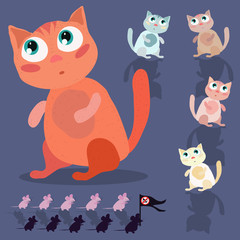 Set of cats and mice in a cartoon style. Illustration for children.